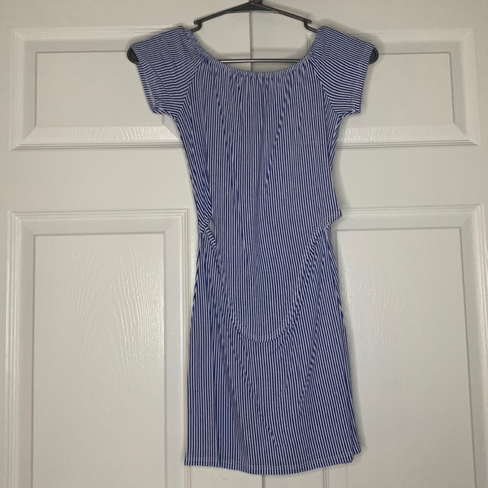 Blue and white striped dress